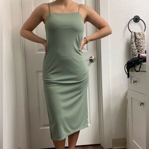 H&M Sage Green Spaghetti-Strap Midi Slip Dress